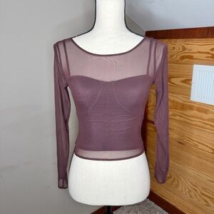 Abercrombie & Fitch Sheer Mesh Long Sleeve Layered Top Purple Extra Small XS Y2K